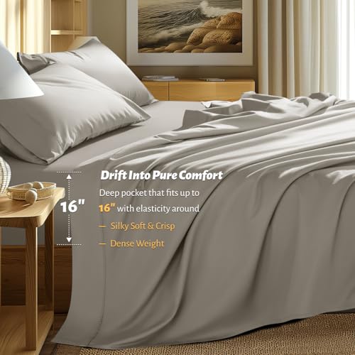 Shilucheng 100% Egyptian Cotton Queen Size Sheets Set - 1000 Thread Count,Luxury Cotton Bed Sheets,Breathable & Cooling Bedding and Pillow Cases, 16 Inch Deep Pocket - 4 Piece (Taupe, Queen)