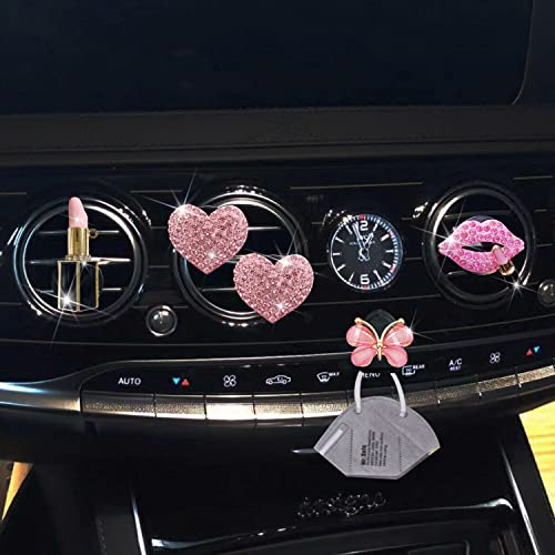 Image of Bling Heart 4 Pcs Pink Lip Air Vent Clips + Butterfly Mask Hook