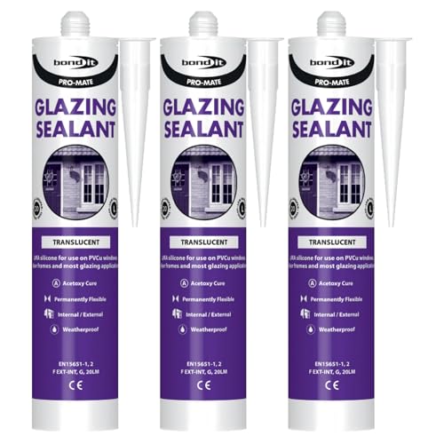 Bond It PRO-MATE Low Modulus Glazing Silicone – 3x Translucent, 310ml | Glazing Silicone Sealant Waterproof – Flexible – Weather-Resistant | Ideal Sealant for Doors – Windows & Building Maintenance