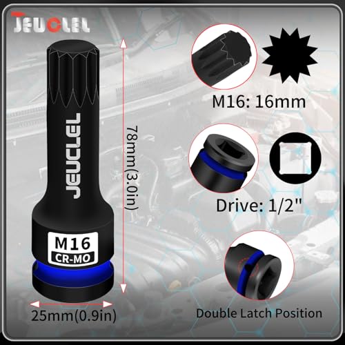 Image of M16 Triple Square Impact Spline Bit Socket, 16mm 1 /2 inch Drive Socket | 12 Point, Cr-Mo, Lengthen Screwdriver Adapter for Electric Ratchet Wrenches, Fastening Screws, Socket Wrench, Head Drill