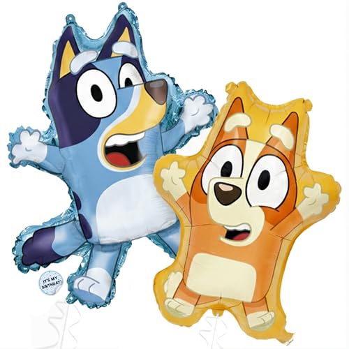 Image of Bluey and Bingo Large Balloons | 28" Bluey and 25" Bingo | Sticker | Birthday Decorations and Party Supplies | Officially Licensed