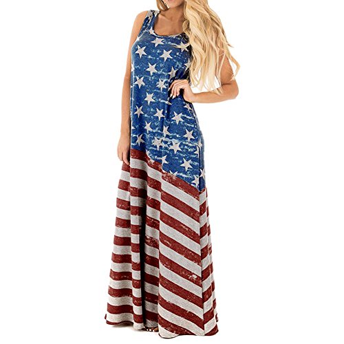 Gyoume American Flag Dress,Womens Long Dress Sleeveless Flag Print Dress Prom Teen Graduation Party Dress Patriotic Dress (XXL, Blue)