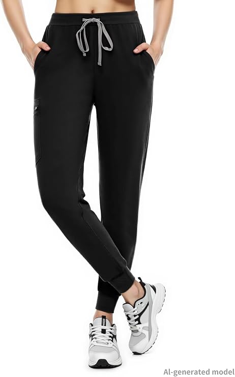 Jogger Scrub Pants for Women, 3-Pocket Yoga Scrub Bottoms