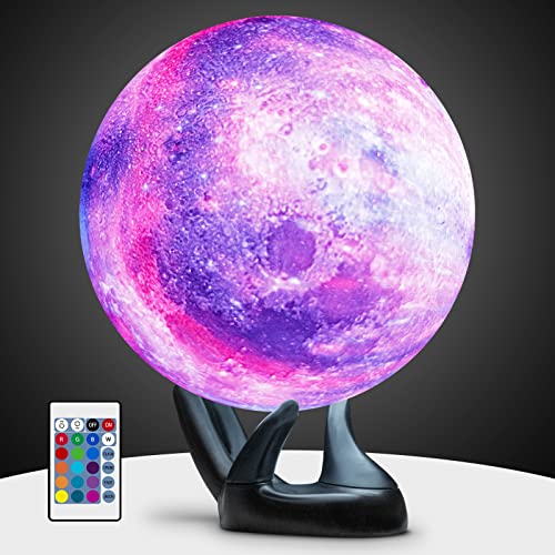 GZOKMOG Galaxy Lamp, Lava Lamp 16 Colors 3D Printing Moon Lamp 7.1inch Moon Light Night Light with Remote/Touch Control, Birthday Gifts for Women, Room Decor for Teen Girls (Black Hand Stand)