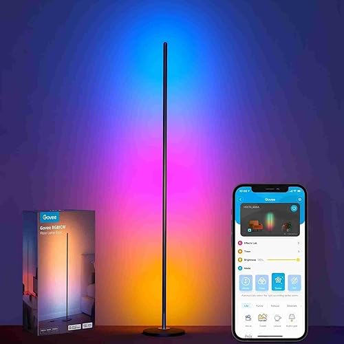 Govee RGBIC Lampadaire LED, WiFi Lampadaire sur Pied Fonctionne avec Alexa, Google Assistant, Musique Sync, 16 Millions Couleurs et 61 Modes de Scène, Lampe Moderne pour Salon, Chambre, Salle de Jeux - Noir