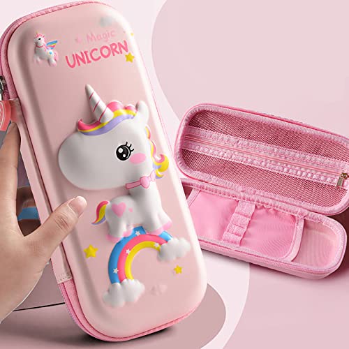 Image of 3D Unicorn Pencil Case for Kids Girls, Waterproof Pencil Box with Compartments Cute Pen Pouch (Pink)