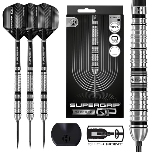 Harrows SuperGrip QP Tapered 90% Tungsten Darts | Steeltip Darts Set mit Quick Point Wechselsystem | 22g, 23g, 24g, 26g, 28g & 30g | Inkl. Supergrip Shafts & 100-Mikron Flights (30g)