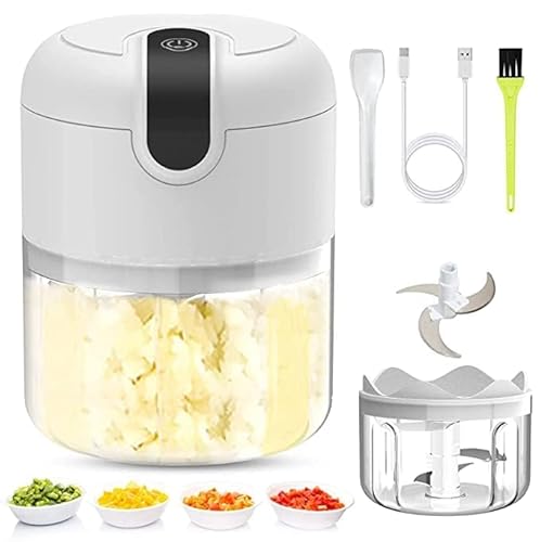 CLOUDTAB Wireless USB Rechargeable Mini Electric Chopper | Food Processor Blender Grinder Mincer for Garlic, Ginger, Onion, Vegetables, Meat, Nuts Stainless Steel Blades (250 ml, Multicolor, 37 Watts)
