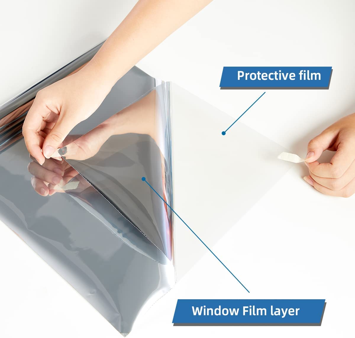 HOME13 Window Film Self Adheisve Daytime Privacy Window Sun Blocking Heat Control Window Glass Film for Home/Office (20X72 Inch, Dark Silver Blue Window Film)-Self-Adhesive 3