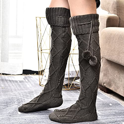 Socks,Women Cute Pompom Sexy Cable Knitted Thigh High Stockings Winter Warm Over Knee Long Boot Socks Leg Warmer2