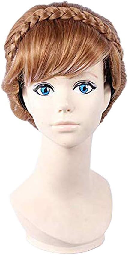 PLUSKERWomen Anime Brown Braided and Updo Bun Cosplay Wig for Anna Amari Princess Coronation Style Halloween Party Synthetic Hair Wigs