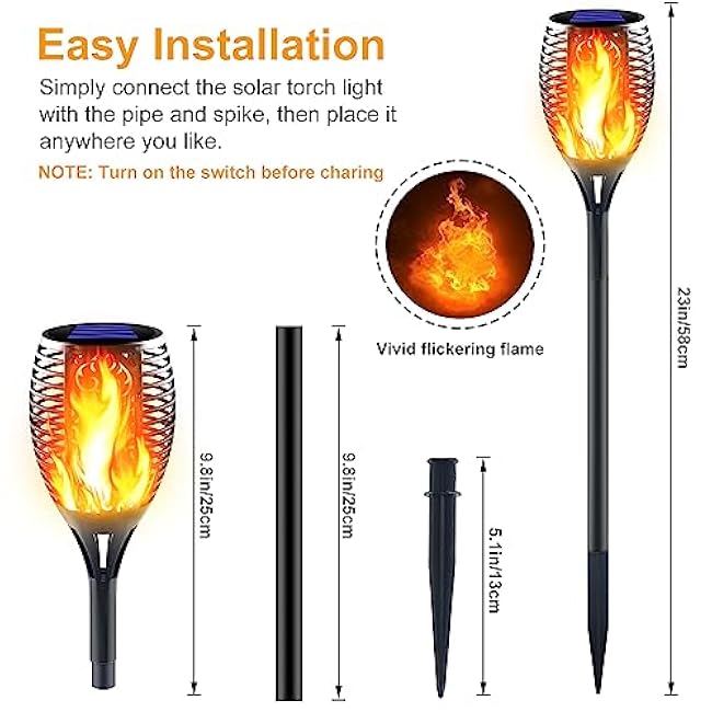 Large Solar Torch Light with Flickering Flame, Upgraded Ultra-Bright Solar Outdoor Lights, Waterproof Landscape Decorations Lighting Security Tiki Torches for Garden Yard Pathway (4 Pack)