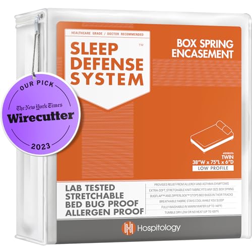 HOSPITOLOGY PRODUCTS Box Spring Encasement - Zippered Bed Bug Dust Mite Proof Hypoallergenic - Sleep Defense System - Twin 38 W x 75 L - Low Profile 6