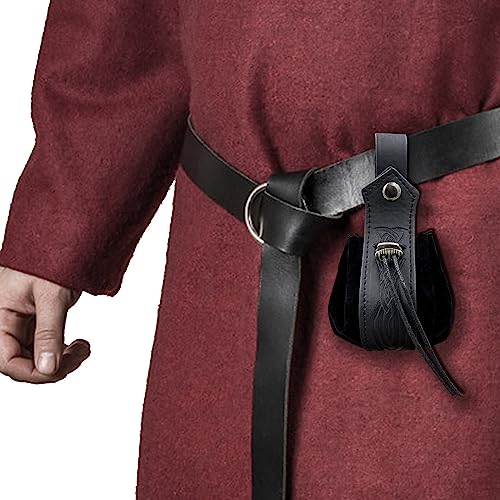 Medieval Faux Leather Pouch,Viking Belt Pouch,Retro Nordic Fanny Pack,Portable Drawstring Purse,Dice Bag for Hiking Archery LARP Renaissance Faire Costume (Black C) - Image 3