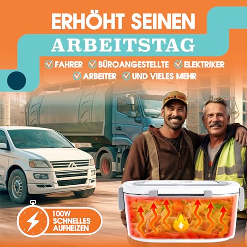 Foto von TRAVELISIMO Elektrische Lunchbox 100W Essen Warmhalten Behälter, 1,5L Heat Box 3-in-1 Electric Lunch Box, Wärmebox Essen 12V/24V/220V, für Arbeit Auto Lkw Lunchbox Elektrisch und Beheizbare Lunchbox