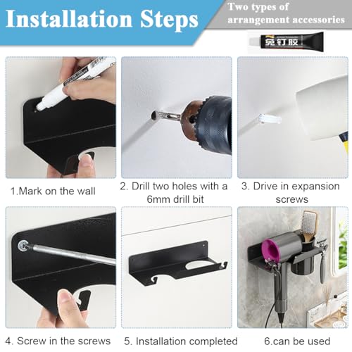 Image of HASTHIP Hair Dryer Stand Wall Mounted Holder for Bathroom Self Adhesive