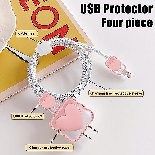 Image of INEFABLE Charger Case Cover Protector with 3D Cute Pattern for iPhone Charger only 18W & 20W, Data Charging Cable Wire Saver Protective Cable Cover Full Protection - Set Of 1 (Pink Heart)