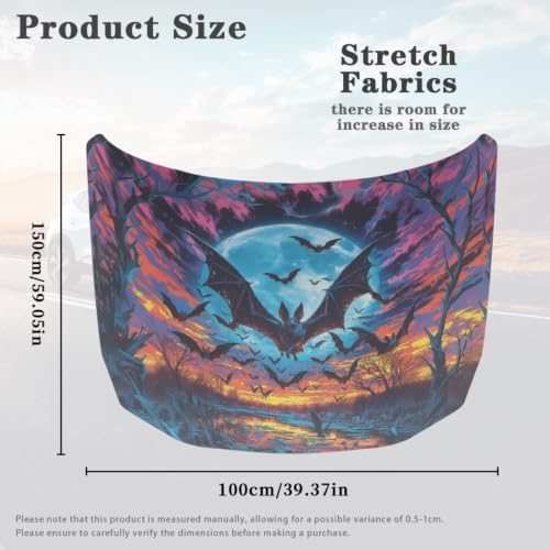Image of Spooky Bat Halloween Print Car Hood Cover Easy to Install Fabric Hood Cover Halloween Vehicles Decorate Engine Removable Automotive Accessories Personalized Suitable for Cars(59x39 Inch)