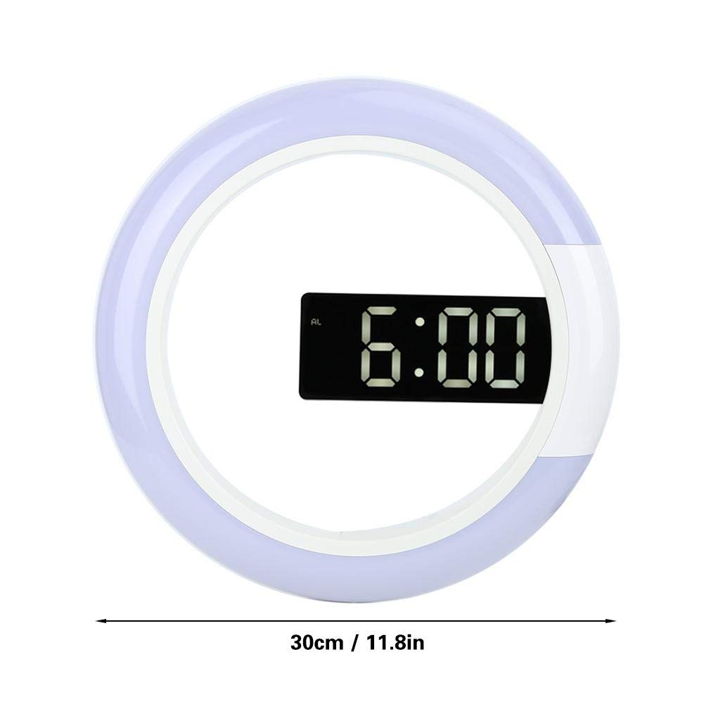 Orologio da parete tondo digitale 12 pollici Sveglia con funzione snooze Orologio da parete incandescente silenzioso senza ticchettio con display a termometro e dimmeraggio LED e telecomando(bianca)
