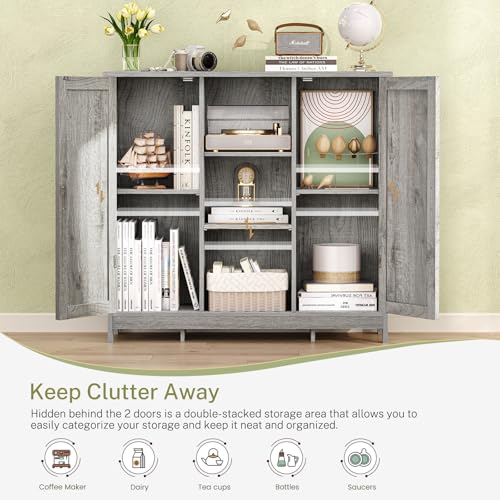 Storage-Cabinet-with-2-Doors-and-4-Storage-Shelves-Bathroom-Cabinet-Buffet-Cabinet-Coffee-Bar-for-Living-Room-Home-Office-Entryway-Grey Storage Cabinet with 2 Doors and 4 Storage Shelves Bathroom Cabinet Buffet Cabinet Coffee Bar for Living Room Home Office Entryway Grey