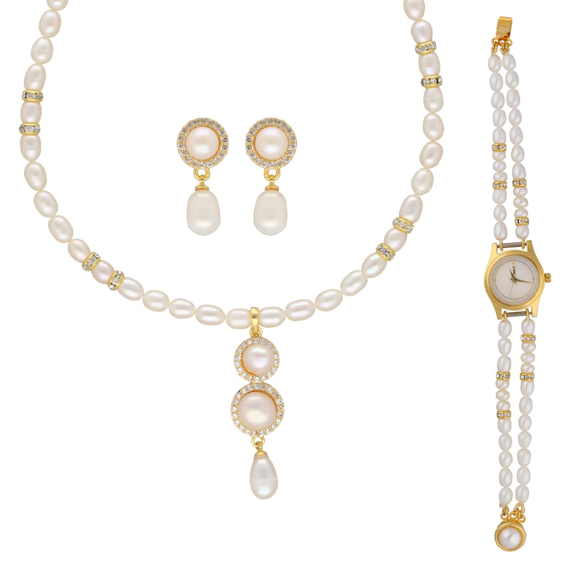 Sri Jagdamba Pearls Dealer Luminous Pearl Set Necklace Jewellery Set With Pearls Watch Gifts for Women and Girls | With Certificate of Authenticity AAA Quality (B0CJFZ4HQ2) Amazon Price History, Amazon Price Tracker