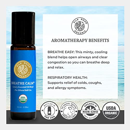 Organic Breathe Calm Essential Oil Breathe Easy Blend Roll On, 100% Pure USDA Certified Aromatherapy for Cold, Cough, Congestion, Allergy Relief, & Wellness - 10 ml Roller by Silk Road Organic - Image 5