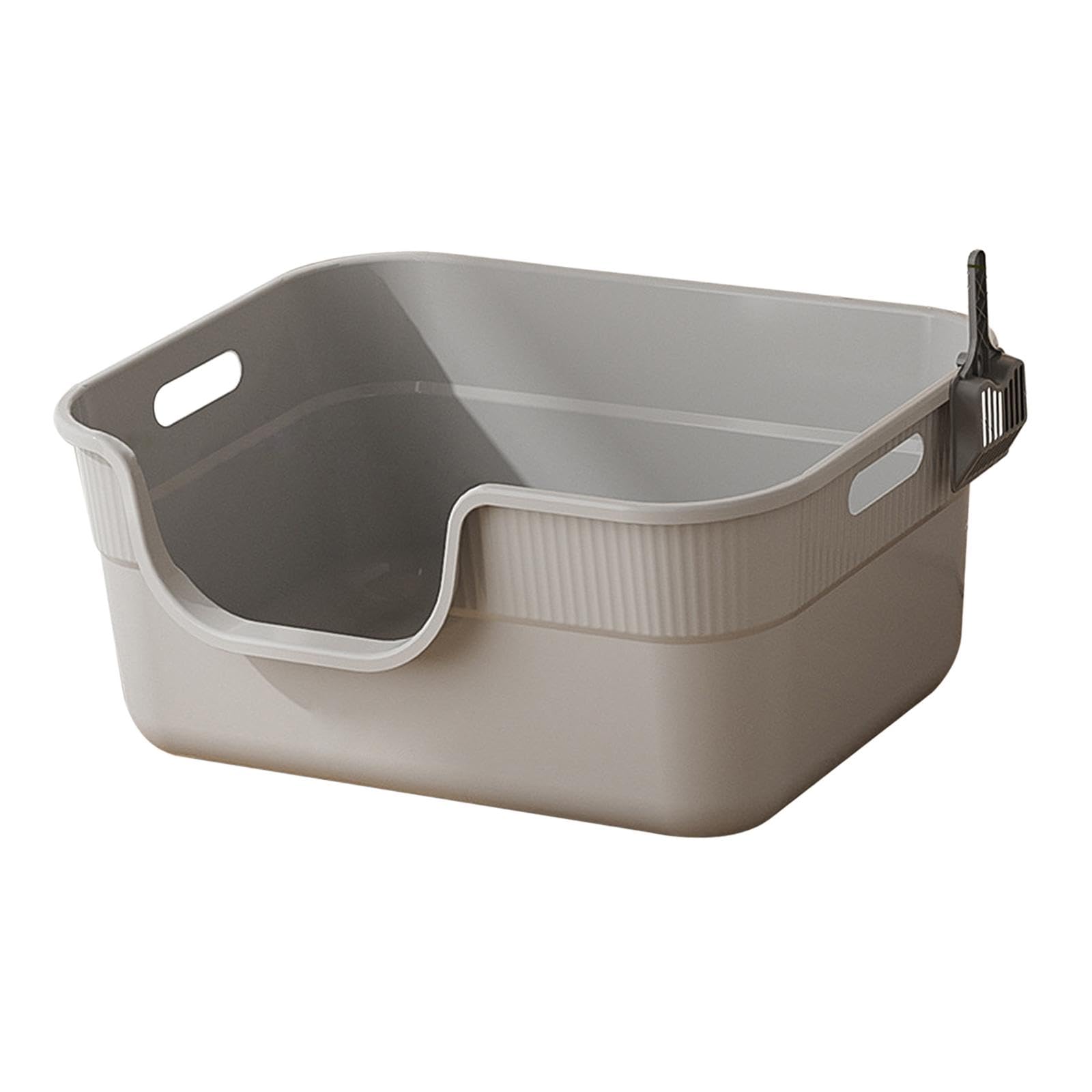 JISADER Open Top Cat Litter Tray, Compact Cat Litter Tray, Sandbox with Hollow Handles, with Litter, U-shaped Lowered, Gray