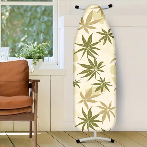 Image of Nuxovilar Olive Green Beige Leaf Ironing Board Cover 15x54 Polyester | Iron Pad Scorch Guard laundry helper protective board shield home laundry room craft studio (Beige Leaf)