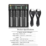 WISSBLUE 18650 Battery Charger 4port, 3.7v/1.2v 2A Fast Charger for 26650 18650 18490 18350 17670 17500 16340 14500 Li…