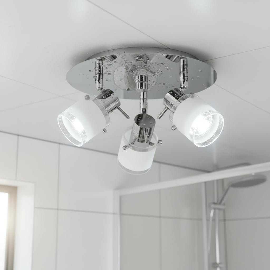 Trango 3-flammig 1006R-6KSD LED Badleuchte IP44 *RONNY* Bad Deckenleuchte inkl. 3x 5 Watt 3-Stufen dimmbar 6000K Tageslichtweiß GU10 LED Leuchtmittel Deckenstrahler, Spots schwenkbar & drehbar