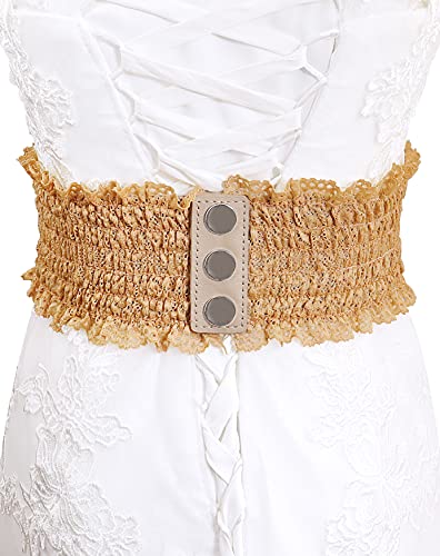 Lovful Lace Elastic Belt for Women,Adjustable Faux Leather Waist Belt,Tassel Obi Cinch Belt2