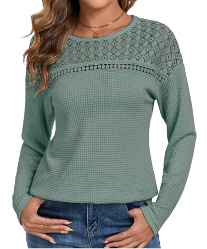 Chicrise Womens Waffle Knit Tops Long Sleeve T...