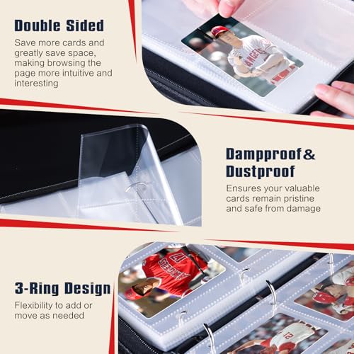 Baseball Card Binder 4 Pocket Gifts for Boys Girls, Waterproof 400 Pockets Card Holder Album with 50 Removable Sleeves for Trading Card - Binder Display Storage Carrying Case for Baseball Cards - image 5