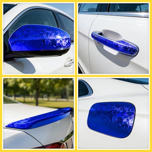 Image of Lypumso Forged Carbon Fiber Vinyl Wrap, Gloss Holographic Chrome Mirror Car Wrap Vinyl DIY Auto Sticker Decal Film Sheet with Bubble Free Air Release (Blue, 1ft x 10ft)