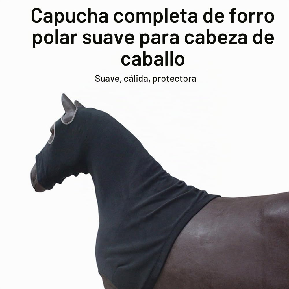 Capucha elástica con forro polar y cuello de caballo, cubierta protectora de melena con cremallera (grande, negro)