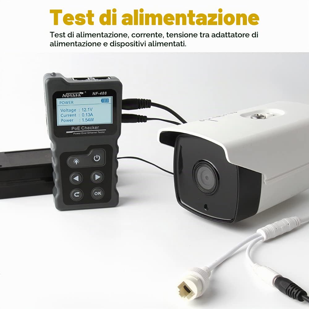 Tester per cavi di rete LCD multifunzionale PoE Checker Tester di tensione e corrente PoE in linea con tester per cavi