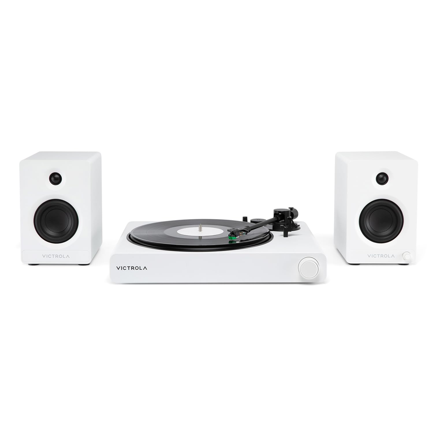 Victrola Stream Onyx - Wi-Fi Streaming 2-Speed Turntable with Bluetooth Output, Works with Sonos &amp; Victrola Tempo – Bluetooth Bookshelf Speakers – Room-Filling Sound (Bundle, White)