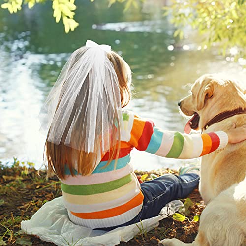 Lurrose Bowknot Veil Flower Headband Wreath First Holy Communion Headpiece for Wedding Party Hair Accessories 50X12cm4