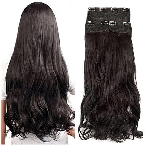 OMGREAT Clip in Hair Extensions 3Pcs 8Clips Double Weft Thick Curly Wavy Synthetic Hair Extensions - 18" Dark Brown Cover