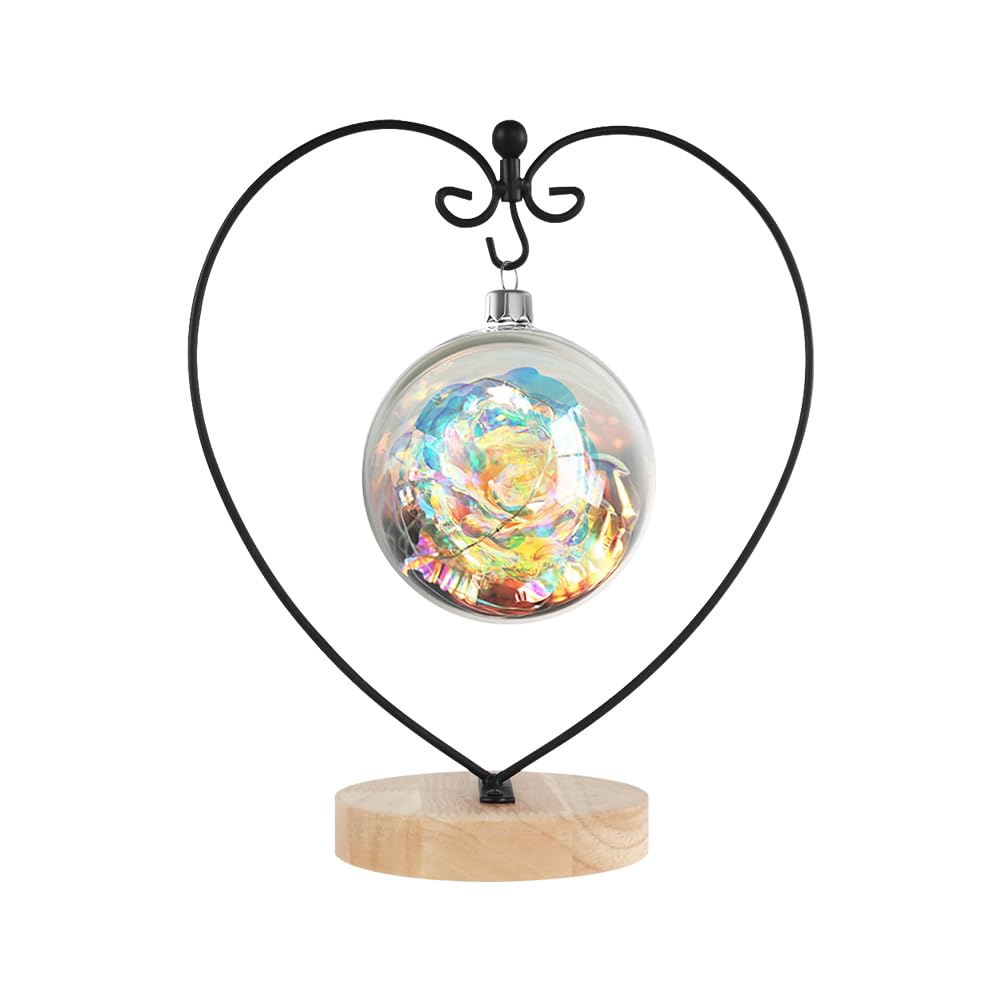 Fosinz Black Ornament Display Stand Wood Iron Hanging Stand Holder For Hanging Glass Globe Air Plant Terrarium, Ball, Christmas Ornament & Home Wedding Decoration (Heart-Round)