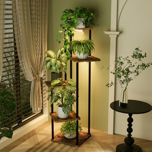 Image of Bamworld Tall Plant Stand Indoor with Grow Light Corner Plant Shelf
