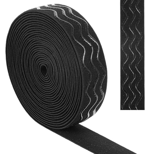 Silicone Gripper Elastic Band, Non-Slip Elastic Ribbon for Clothing, Waistband Elastics, Shirt Gripper for Pants Sewing Project Wig Making Accessories(5 Yards x 1 Inch, Black)