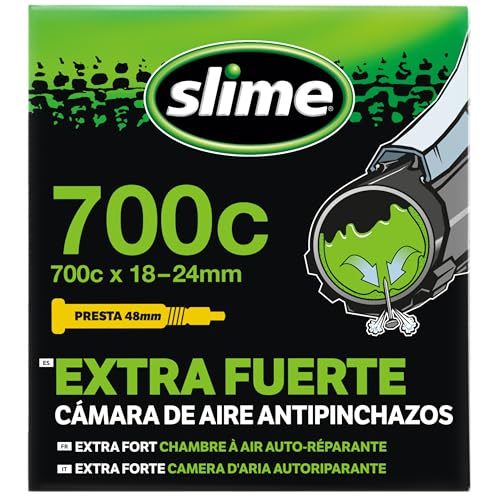 Slime 30061 Cámara de Aire para Bicicleta, Antipinchazos, con Sellante Slime, Sellado Autónomo, Prevenir y Reparar, Válvula Presta, 700c x 18-24mm