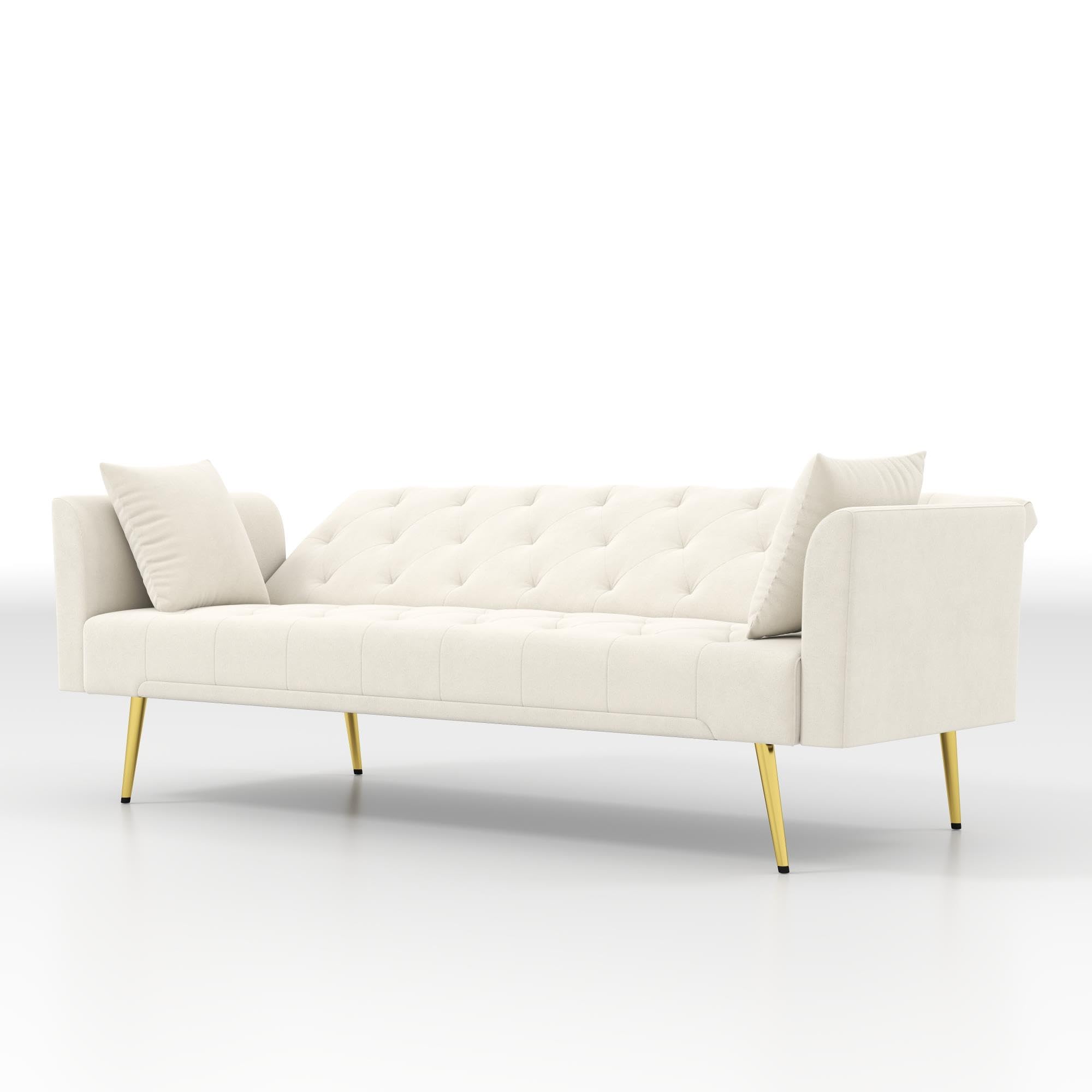KEIKI 72" Futon Sofa Bed, 2-in-1 Loveseat, Velvet Upholstered Couches for Living Room, Sofa Sleeper for Small Space, Comfy Supportive Rest Space Elegant Modern Studio Design, Beige
