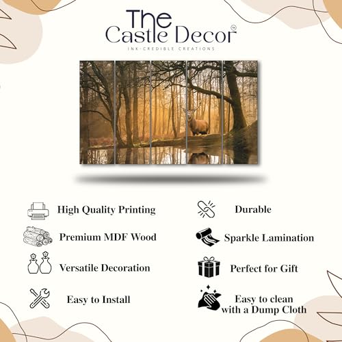 Image of The Castle Decor Golden Deer Wall Painting for Living Room Big Size - Deer Wall Painting for Bedroom, Office, Drawing Room, Hotel - Elegant Wall Decor Art for Home Decoration, Gifting (36x60 inch)
