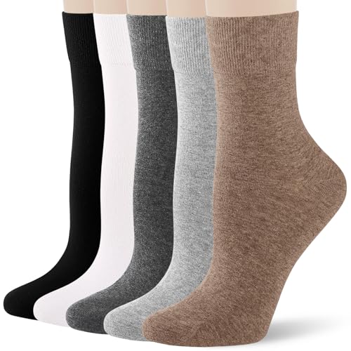 Image of FGZ Women's Crew Socks 5 Pairs Soft Combed Cotton,Breathable Everyday Casual Socks for Women