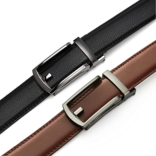 2PCS Luxury One-Size Adjustable Genuine Leather Belt Men Scratch-Resistant Dress Classic Black Gift Box4