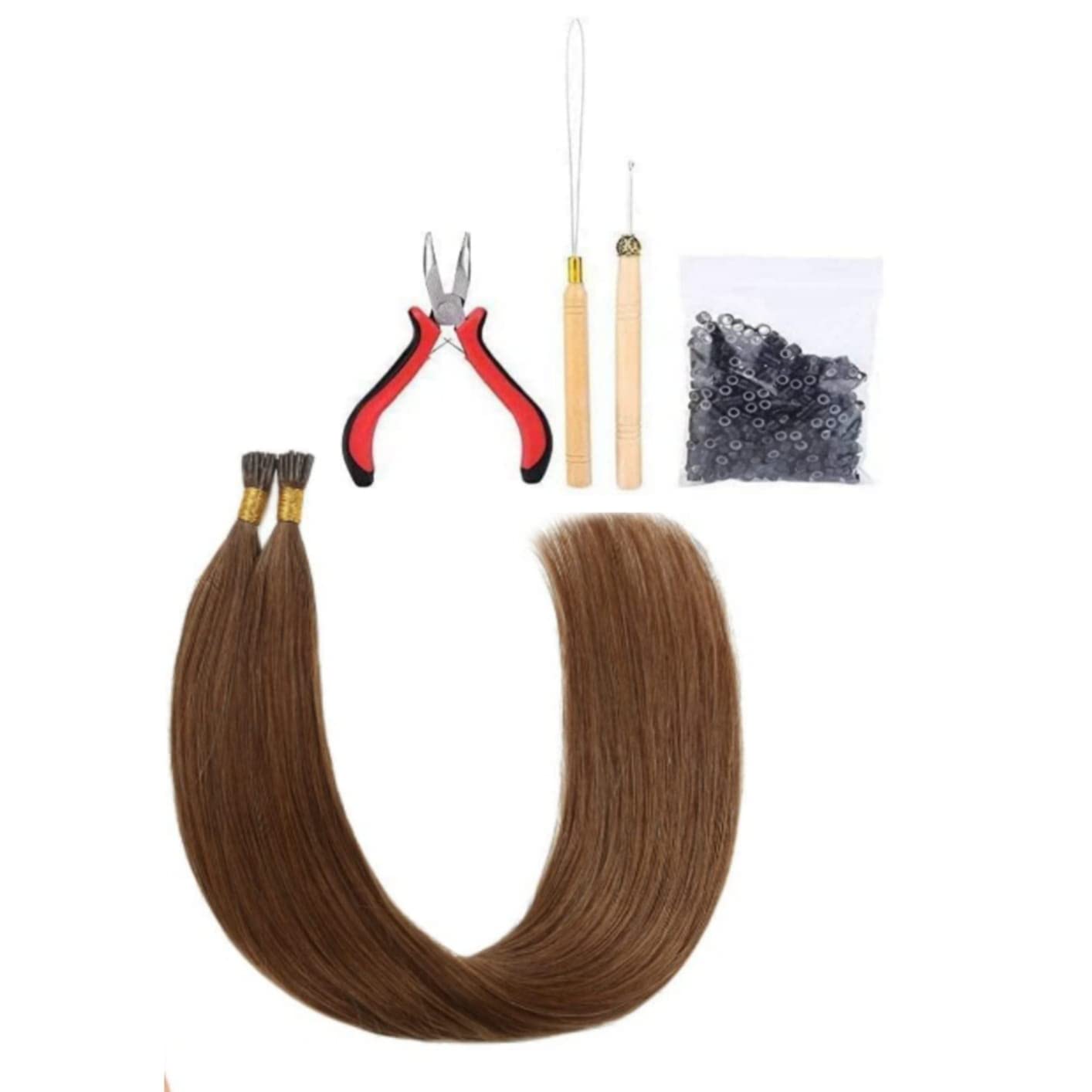 I Tip Remy Human Hair Extensions |i-Tip Double Drawn Fusion Remy Human Hair Extensions 50 Strands 40 inch Black Straight With (70 pcs Micro Ring & Tool Kit) Natural Brown-image-47