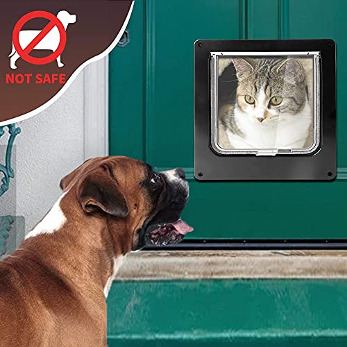 Image of EASY JOY Cat Doors(Outer Size 8.6 inch x 7.5 inch), 4-Way Locking Cat Door for Interior Exterior Doors, Weatherproof pet Door with Magnet for Cat or Dog < 16.1 inches in Girth(Black M) | Easy Install Pet Door For Cats & Doggie, Silent Manual Pet Flap For Wall /Wooden /Upvc Door with Tunnel