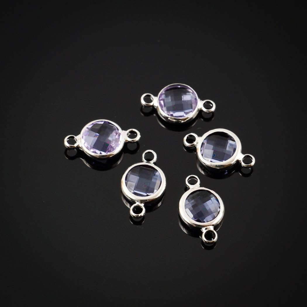 50pcs Adabele Grade A June Alexandrite Purple Birthstone Connector Link 6mm (0.24 Inch) Silver Plated Round Austrian Crystal Bead for Jewelry Making CCP1-S6